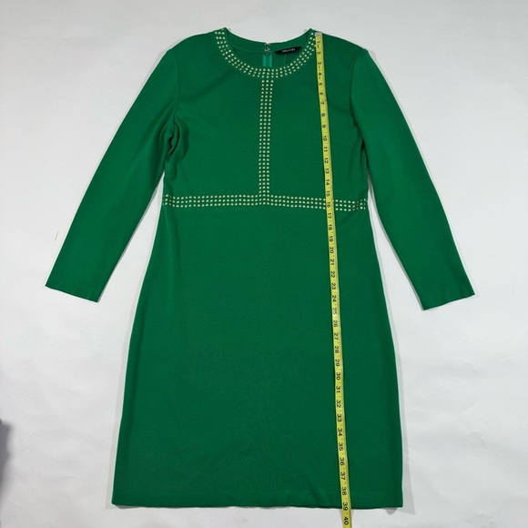 Misook Gold Stud Trimmed Sheath Dress Green Long Sleeve - Picture 5 of 5